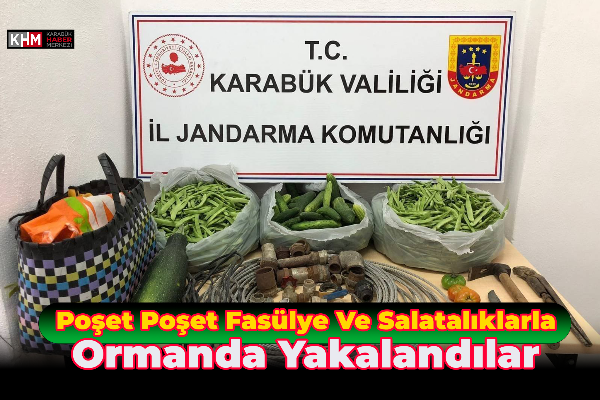 Bahçeden çaldıkları poşet poşet salatalık ve fasulyelerle ormanda yakalandılar