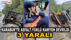 Karabük’te Asfalt Yüklü Kamyon Devrildi: 3 Yaralı