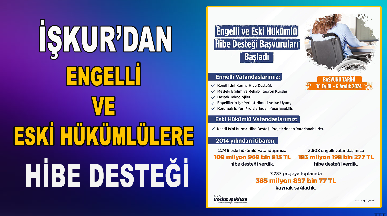 Karabük’te Engelliler İle Eski Hükümlülere Hibe Desteği Verilecek