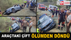 Otomobil Yol Kenarında Asılı Kaldı, Araçtaki Çift Ölümden Döndü