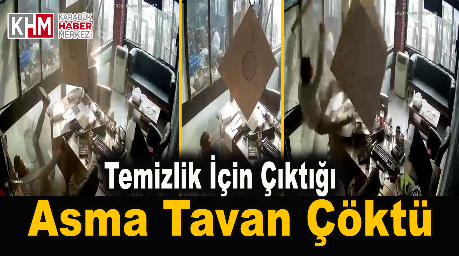 Temizlik için çıktığı asma tavan çöktü, kendini yerde buldu