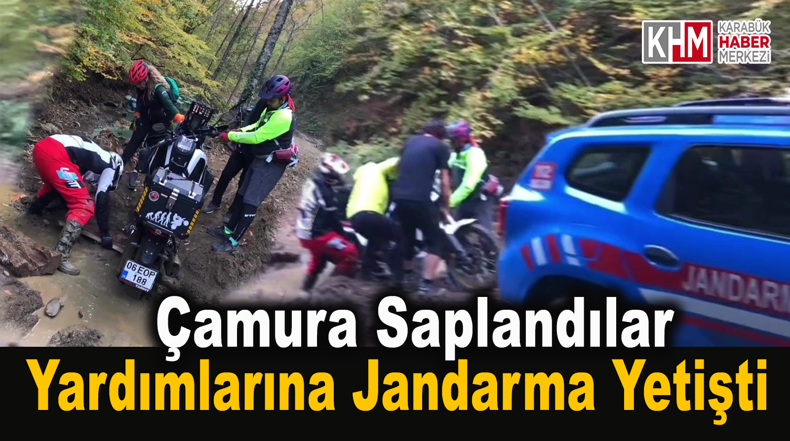 Çamura saplanan motosikletlinin yardımına jandarma yetişti