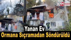 İki katlı ev alev alev yandı, yangın ormana sıçramadan söndürüldü