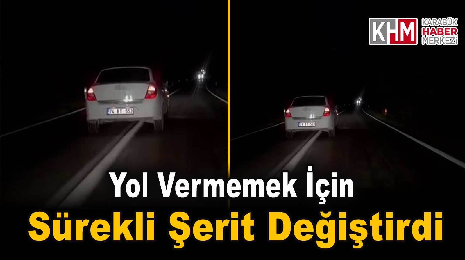 Yol vermemek için sürekli şerit değiştiren otomobil kamerada