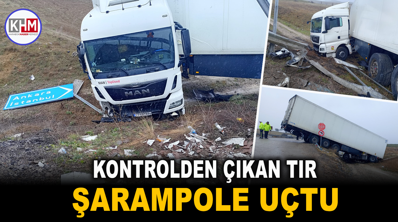 Kontrolden çıkan tır şarampole uçtu, kaza anı kameraya yansıdı