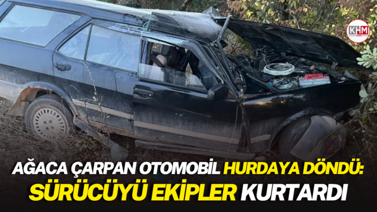 Ağaca çarpan otomobil hurdaya döndü: Sürücüyü ekipler kurtardı